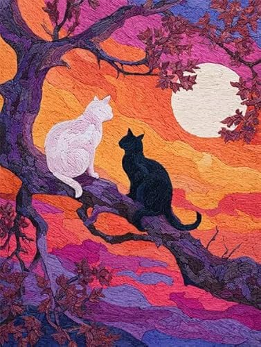 Diamond Painting Erwachsene Katze Mond Diamant Painting Bilder Full Drill, Diamants Strass Kristall Stickerei Leinwand, Daimant Malerei Kinder Bastelset für Geschenk und Als Wanddeko 80x110cm Z-596 von Sepwougg