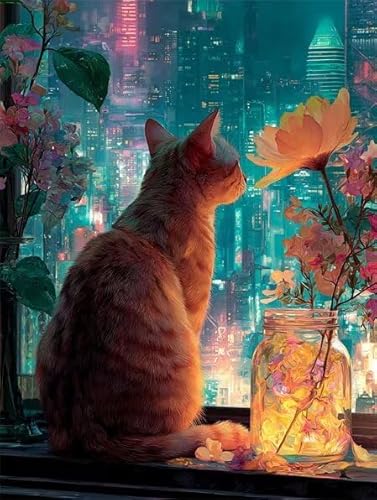 Diamond Painting Erwachsene Katze Vase Diamant Painting Bilder Full Drill, Diamants Strass Kristall Stickerei Leinwand, Daimant Malerei Kinder Bastelset für Geschenk und Als Wanddeko 80x110cm Z-564 von Sepwougg