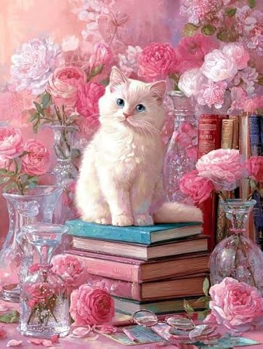 Diamond Painting Erwachsene Katze niedlich Diamant Painting Bilder Full Drill, Diamants Strass Kristall Stickerei Leinwand, Daimant Malerei Kinder Bastelset für Geschenk und Als Wanddeko 30x40cm Z-567 von Sepwougg
