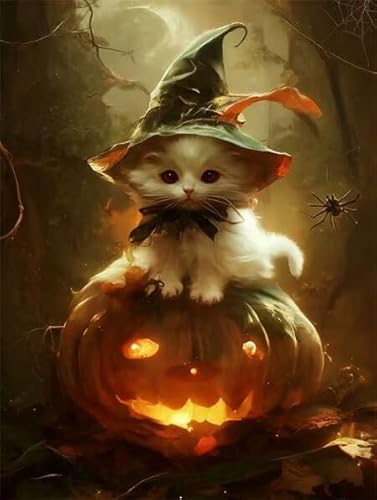 Diamond Painting Erwachsene Katzen Halloween Diamant Painting Bilder Full Drill, Diamants Strass Kristall Stickerei Leinwand, Daimant Malerei Kinder Bastelset Geschenk und Als Wanddeko 70x90cm Z-589 von Sepwougg