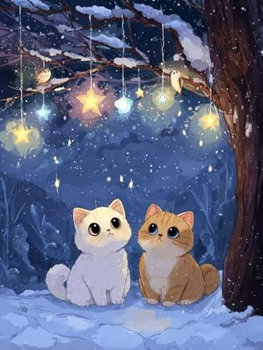 Diamond Painting Set Erwachsene, Katze Sterne Diamant Painting Bilder Kinder Anfänger, Stickerei Mosaikherstellung, 5D DIY Diamant Malerei House Wall Dekoration, Weihnachtsgeschen 80x110cm X-593 von Sepwougg