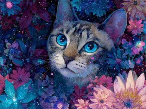 Diamond Painting Set für Erwachsene, Katze Blumen Diamant Painting Bilder Kinder Anfänger, Stickerei Mosaikherstellung, 5D DIY Diamant Malerei für House Wall Dekoration, Weihnachtsgeschen 60x80cm X563 von Sepwougg