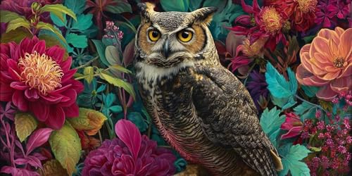 Diamond Painting xxl, Eule Blumen 5D Diamant Painting Bilder, DIY Kristall Stickerei Erwachsene und Kinder, Mosaikherstellung Art Groß Set für Wohnzimmer Schlafzimmer Dekoration Geschenke 40x70cm D495 von Sepwougg