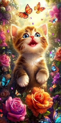 Diamond Painting xxl, Katze Rose 5D Diamant Painting Bilder, DIY Kristall Stickerei Erwachsene und Kinder, Mosaikherstellung Art Groß Set für Wohnzimmer Schlafzimmer Dekoration Geschenke 30x40cm D488 von Sepwougg