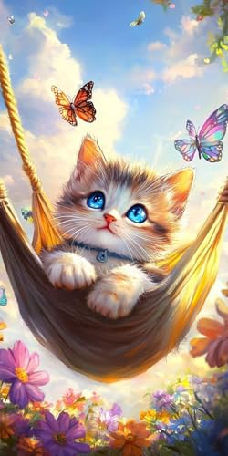 Diamond Painting xxl, Katze Schmetterling 5D Diamant Painting Bilder, DIY Kristall Stickerei Erwachsene und Kinder, Mosaikherstellung Art Groß Wohnzimmer Schlafzimmer Dekoration Geschenke 30x40cm D483 von Sepwougg