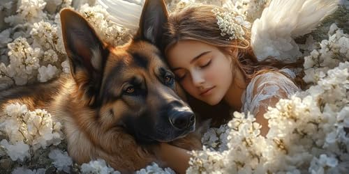 Sepwougg 5D DIY Diamond Painting Kits for Adults, Hirtenhund Mädchen Vollbohrer Diamant Bilder mit Zubehör für Anfänger, Strass Kristall Stickerei Leinwand Kinder Erwachsene Dekorationen 40x70cm C558 von Sepwougg