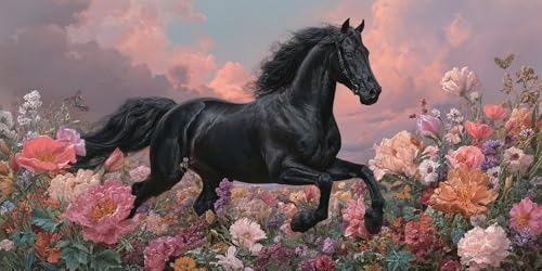 Sepwougg 5D DIY Diamond Painting Kits for Adults, Pferde schwarz Vollbohrer Diamant Bilder mit Zubehör für Anfänger, Strass Kristall Stickerei Leinwand Kinder Erwachsene Dekorationen 40x70cm C473 von Sepwougg