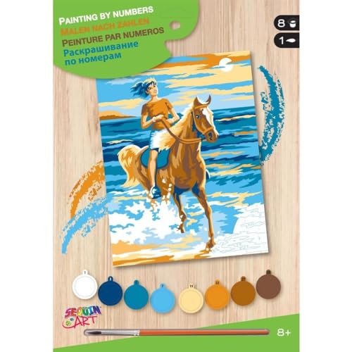 MAMMUT 8222003 - Malen nach Zahlen Junior Ausritt am Strand, Komplettset mit bedruckter Malvorlage im A4 Format, Einsteiger Set mit 8 Acrylfarben, Pinsel und Anleitung, Malset für Kinder ab 8 Jahre MAMMUT 8222003 - Malen nach Zahlen Junior Ausritt am Strand, Komplettset mit bedruckter Malvorlage im A4 Format, Einsteiger Set mit 8 Acrylfarben, Pinsel und Anleitung, Malset für Kinder ab 8 Jahre von Mammut Spiel & Geschenk