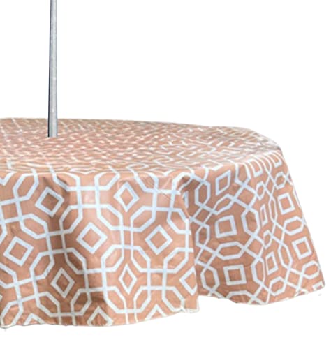 Elrene Sommer-Flanell-Tischdecken aus Vinyl: Terrassentisch, Regenschirm, Loch und Reißverschluss, 132,1 x 177,8 cm, rechteckig, Orange Geo von Serafina Home
