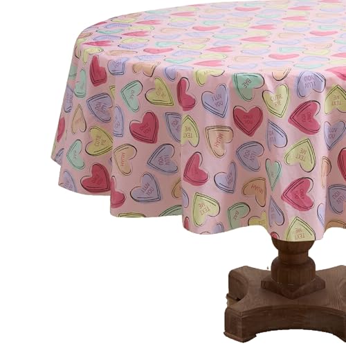 Valentinstag-Tischdecke aus Vinyl mit Flanellrückseite, für Esszimmer, Küche, Tischdekoration: Valentinstag, Liebesherzen, Küsse und Umarmungen, Motiv Süßigkeiten (70R) von Serafina Home