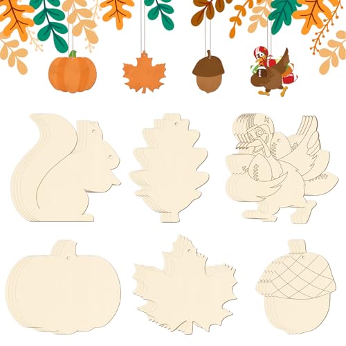 24 Stück unlackierte Holzbastelarbeiten, Kürbis-Truthahn-Form, hängende Ornamente, DIY-Holz-Bastelausschnitte für Thanksgiving, Party-Dekoration (Dankgiving) von Sereliy