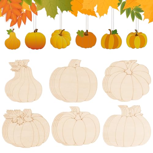 24 Stück unlackierte Holzbastelarbeiten, Kürbisförmige hängende Ornamente, DIY-Holzbastelausschnitte für Herbst, Heimdekoration (Kürbis) von Sereliy