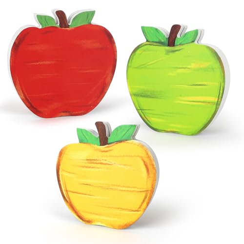 Holzschilder "Back to School", Retro-Apfelholz, Tischkartenhalter für Schulanfang, abgestuftes Tablett, Dekoration für den ersten Schultag, Klassenzimmer, Büro (Apfel), 3 Stück von Sereliy