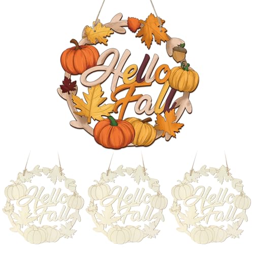 Unlackierte Herbstkränze, Holzhandwerk zum Bemalen, 3er-Set, 27,9 cm, Herbstblätter, Kürbiskranz, Ornamente zum Bemalen, unlackierte Holzausschnitte, DIY-Ornamente für Haustür mit Seilen Unlackierte Herbstkränze, Holzhandwerk zum Bemalen, 3er-Set, 27,9 cm, Herbstblätter, Kürbiskranz, Ornamente zum Bemalen, unlackierte Holzausschnitte, DIY-Ornamente für Haustür mit Seilen von Sereliy