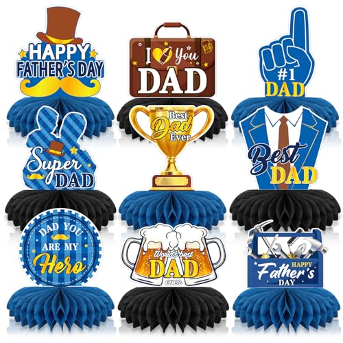 Vatertags-Dekorationen "Happy Father's Day", Tafelaufsatz für Tisch-Party-Dekorationen, schwarz, zum Vatertag, Waben-Mittelstück, 9 Stück (Papa-Blau) von Sereliy