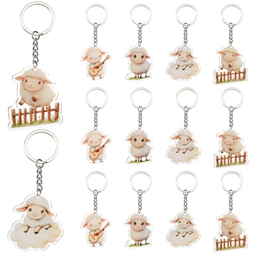 Serencatcher 12-teiliges Schaf-Schlüsselanhänger-Set mit doppelseitigem Druck, 4 Designs, Lamm, Acryl, Geschenke für Lamm, Bauernhof, Tier-Thema, Geburtstag, Babyparty, Party von Serencatcher