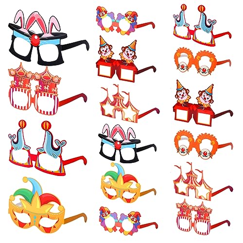 Serencatcher 16Pcs Zirkus Papier Brillen, lustige Karneval Party Brillen Rahmen für Kinder Erwachsene, Karneval Brillen Photo Booth Requisiten für Zirkus Fiesta Karneval Thema Geburtstag Party von Serencatcher