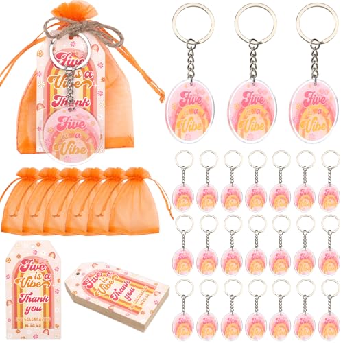 Serencatcher 24 Sets "Five is a Vibe"-Partygeschenke mit fünf ist ein Vibe-Schlüsselanhänger-Set, groovige Dankesanhänger, Organza-Beutel, Bindfaden, Souvenirs, Geschenke für Mädchen, Retro, Boho Serencatcher 24 Sets "Five is a Vibe"-Partygeschenke mit fünf ist ein Vibe-Schlüsselanhänger-Set, groovige Dankesanhänger, Organza-Beutel, Bindfaden, Souvenirs, Geschenke für Mädchen, Retro, Boho von Serencatcher