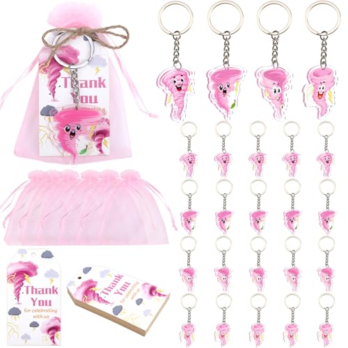 Serencatcher 24 Sets rosa Tornado-Partygeschenke mit Tornado-Themen-Schlüsselanhänger, Dankeschön-Etiketten, Organza-Beutel und Schnur für Mädchen, zwei Nado Fournado, Geburtstagsparty-Dekorationen Serencatcher 24 Sets rosa Tornado-Partygeschenke mit Tornado-Themen-Schlüsselanhänger, Dankeschön-Etiketten, Organza-Beutel und Schnur für Mädchen, zwei Nado Fournado, Geburtstagsparty-Dekorationen von Serencatcher