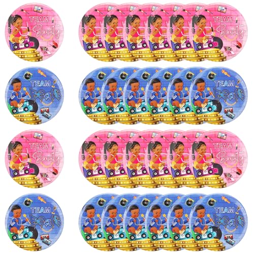 Serencatcher 24 Stück Beauty or Beats Gender Reveal Dekorationen, Team Boy oder Girl Button Pins, Hip Hop Button Pins enthalten Pink Blau für 80er 90er Jahre Retro Disco Hip Hop Geschlecht Offenbarung von Serencatcher