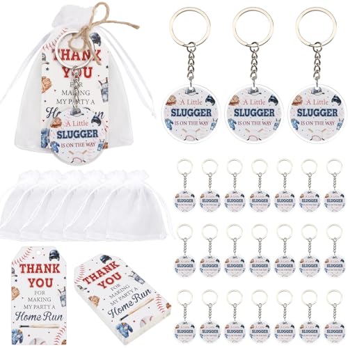 Serencatcher 72-teiliges Baseball-Baby-Partyzubehör, "A Little Slugger is on the way", Schlüsselanhänger-Set mit Dankesanhänger, Organza-Beutel für Baseball, Babyparty, Dekoration Serencatcher 72-teiliges Baseball-Baby-Partyzubehör, "A Little Slugger is on the way", Schlüsselanhänger-Set mit Dankesanhänger, Organza-Beutel für Baseball, Babyparty, Dekoration von Serencatcher
