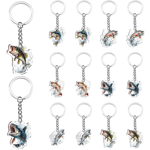 Serencatcher Angel-Schlüsselanhänger mit Fischmotiven, doppelseitig, für Männer und Frauen, 6 Stile (je 2 Stück), ideal zum Angeln, Geburtstagsparty und Angler-Mottoparty, 12 Stück von Serencatcher