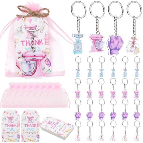 Serencatcher Back-Partygeschenke – 24 doppelseitige Acryl-Schlüsselanhänger, 24 Dankeskarten, 24 Organza-Beutel und Jute-Schnur – ideal zum Backen von Geburtstagspartys, Geschenk für Mädchen und von Serencatcher