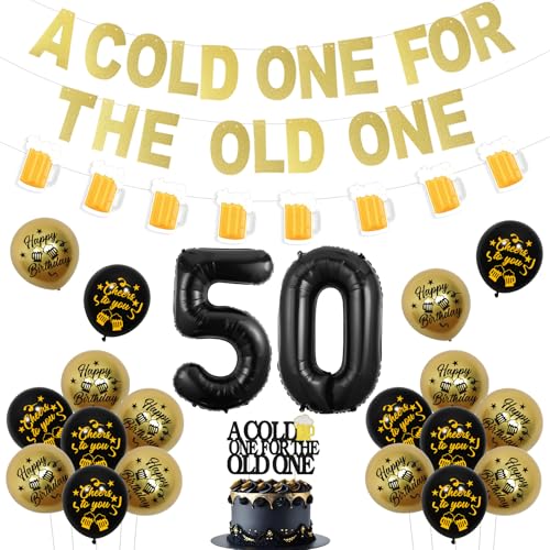 Serencatcher Bier-Themen-Dekorationen zum 50. Geburtstag für Männer, A Cold One for the Old One Geburtstagsdekorationen, Banner Cake Topper 50 Zahlen, Schwarz Gold Ballons für Prost und Bier bis 50 Serencatcher Bier-Themen-Dekorationen zum 50. Geburtstag für Männer, A Cold One for the Old One Geburtstagsdekorationen, Banner Cake Topper 50 Zahlen, Schwarz Gold Ballons für Prost und Bier bis 50 von Serencatcher