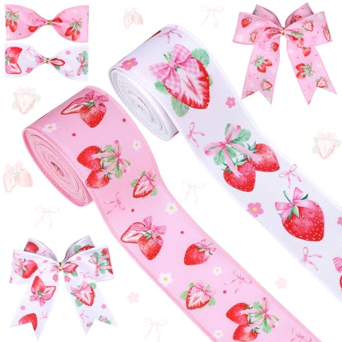 Serencatcher Erdbeerschleife, Drahtband, 2 Rollen, 9,1 m, rosa Schleife, Erdbeer-Stoffband, 6,3 cm, Sommerfruchtband für Geschenkverpackungen, Kränze, Schleifen, DIY, Basteln Serencatcher Erdbeerschleife, Drahtband, 2 Rollen, 9,1 m, rosa Schleife, Erdbeer-Stoffband, 6,3 cm, Sommerfruchtband für Geschenkverpackungen, Kränze, Schleifen, DIY, Basteln von Serencatcher