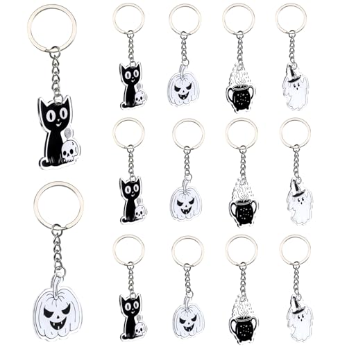 Serencatcher Halloween-Schlüsselanhänger, Partyzubehör, schwarz-weiß, Halloween-Acryl-Schlüsselanhänger, Kürbis-Geist, Schlüsselanhänger, Taschenfüller für kleine Boo-Babyparty, Happy Boo Day von Serencatcher