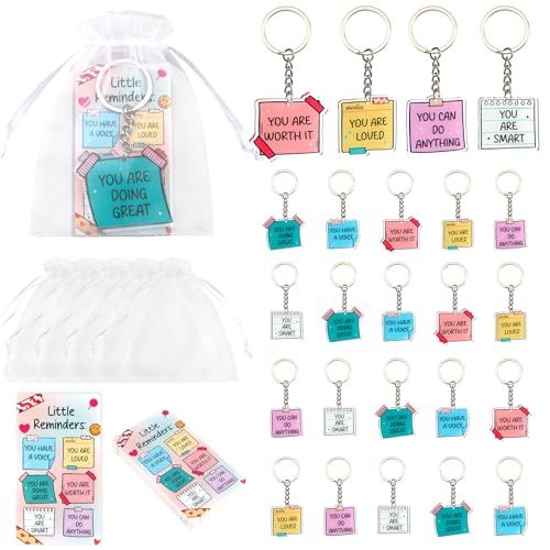 Serencatcher Note To Self Inspirational Party Favors - 24 Sets Little Reminders Schlüsselanhänger (6 Designs), inspirierende Karten, Organza-Beutel für Klasse, Belohnungen, Geschenke, Mitarbeiter von Serencatcher