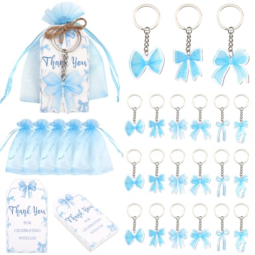 Serencatcher Partygeschenk-Set mit blauer Schleife – 24 blaue Schleifen-Schlüsselanhänger, Dankesanhänger, Organzabeutel und Schnur für Geburtstagsfeiern, Babypartys und besondere Anlässe, Blau von Serencatcher