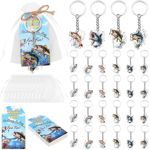 Serencatcher Partygeschenke mit Angelmotiven – 24-teiliges realistisches Fisch-Schlüsselanhänger-Set, 6 Stile, doppelseitige Schlüsselanhänger mit Dankeskarten und Organza-Beuteln Serencatcher Partygeschenke mit Angelmotiven – 24-teiliges realistisches Fisch-Schlüsselanhänger-Set, 6 Stile, doppelseitige Schlüsselanhänger mit Dankeskarten und Organza-Beuteln von Serencatcher