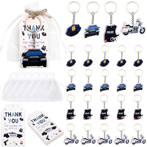 Serencatcher Polizei-Partygeschenke, 24 Sets – Polizei-Schlüsselanhänger-Set mit 4 einzigartigen Designs, Dankesanhänger mit Schnur und Organza-Beuteln für Polizei-Themen, Geburtstag, Babyparty Serencatcher Polizei-Partygeschenke, 24 Sets – Polizei-Schlüsselanhänger-Set mit 4 einzigartigen Designs, Dankesanhänger mit Schnur und Organza-Beuteln für Polizei-Themen, Geburtstag, Babyparty von Serencatcher