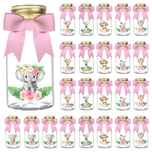 Serencatcher Safari-Dschungel-Kunststoff-Süßigkeitenflaschen mit Bändern und Aufklebern, rosa Safari-Babyparty-Dekorationen, Partygeschenke, Tischaufsätze für Dschungeltiere, Babyparty von Serencatcher