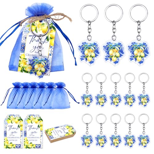 Serencatcher Zitronen-Babyparty-Gastgeschenke, 72 Stück, inklusive Schlüsselanhänger, Dankeschön-Etiketten, blaue Organza-Beutel mit Kordelzug für Babyparty, sie fand ihre Hauptquetschung, Brautparty von Serencatcher