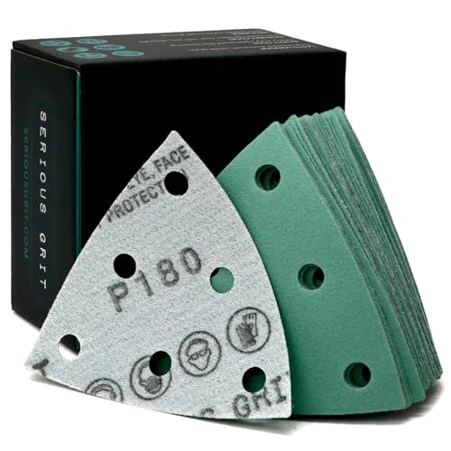 Serious Grit 3,5" (93 mm) 6-Loch Dreiecksblätter 180er KörnungPassend für Festool Rotex RO 90 DeltaHochleistungspapier mit KlettverschlussPapier für Detailschleifer50er-Packung 180er Körnung von Serious Grit