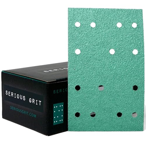 Serious Grit 3" x 5" (80 mm x 133 mm) 14-Loch-Blätter mit 60er KörnungPassend für Festool RTS 400 und Mirka Deos 353Hochleistungs-KlettschleifmittelPapier für Bogenschleifer25er-Pack mit 60er Körnung von Serious Grit
