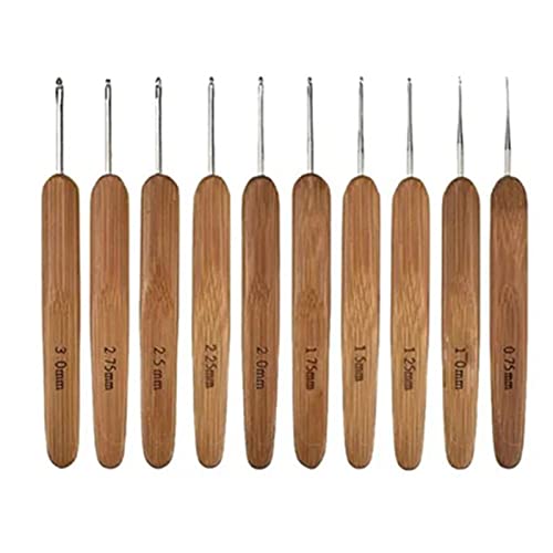 Häkelnadel-Set aus Holz, 10 Stück, Tragbar, Praktisch, Ergonomisch, Holzgriff, Metall-Häkelnadel, Strickwerkzeuge von Serlium