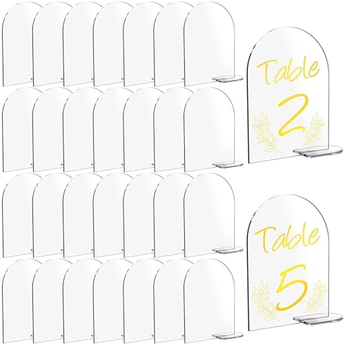 Sertay 30 Stück Tischnummernhalter Acryl, DIY Tischnummernhalter, DIY Acryl Tischschilder, Transparentes Bogen Acrylschild, Acrylglas Hochzeit, Geeignet für Versammlungen, Hochzeiten, Familienfeiern von Sertay