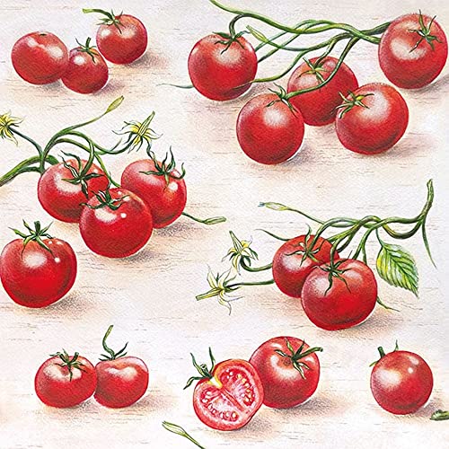 Servietten Essen und Trinken 20 Rote Tomaten | Gemüse Garten Küche gesund Tischdeko Fest Feier basteln Decoupage Serviettentechnik 33x33cm von Servietten Essen und Trinken