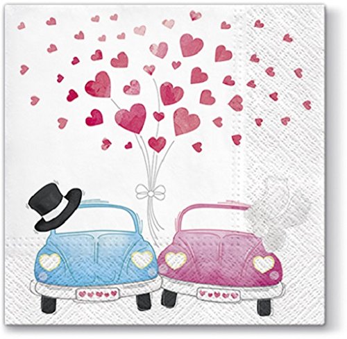 20 Servietten Autos unter Herzregen/Hochzeit/Liebe/Herzen 33x33cm von KOMIRO