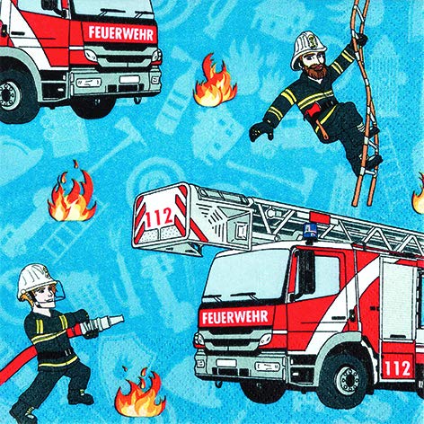 20 Servietten Feuerwehr im Einsatz als Tischdeko für den Kindergeburtstag 33x33cm von Servietten Kinder