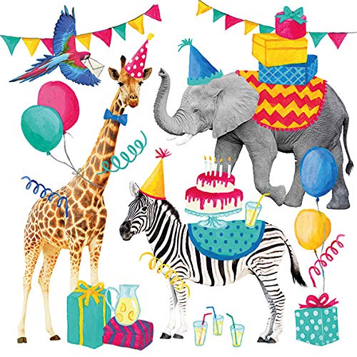 20 Servietten Zootiere in Partystimmung | Giraffe | Elefant | Zebra | Kinder | Geburtstag 33x33cm von Servietten Kinder
