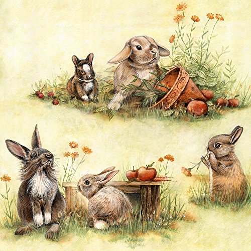 PIPROX 20 Servietten Niedliche Hasen/Tiere/Tiermotiv/Ostern 33cm x 33cm, 1-lagig, Papier, Bunt, Einwegserviette, Serviette von PIPROX