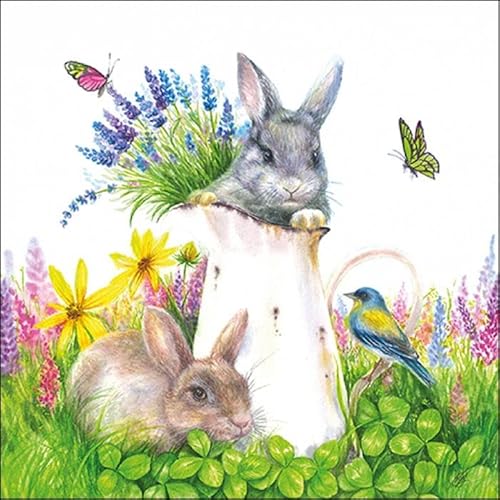 20 Servietten Hasen erfreuen sich am Frühling |Tiere | Ostern | Frühling | Sommer | Tischdeko 33x33cm von Servietten Tiere