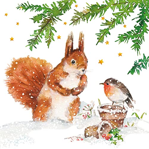 Servietten ca. 33cm, 3-lagig Eichhörnchen, Rotkehlchen - Papierservietten - Serviette - Winter-Squirrel-Robin, alsTischdeko, Basteln, Serviettentechnik von Servietten Tiere