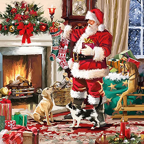 20 Servietten Santa verteilt flei?ig Geschenke | Weihnachtsmann | Winter | Weihnachten | Tischdeko 33x33cm von Servietten Weihnachten