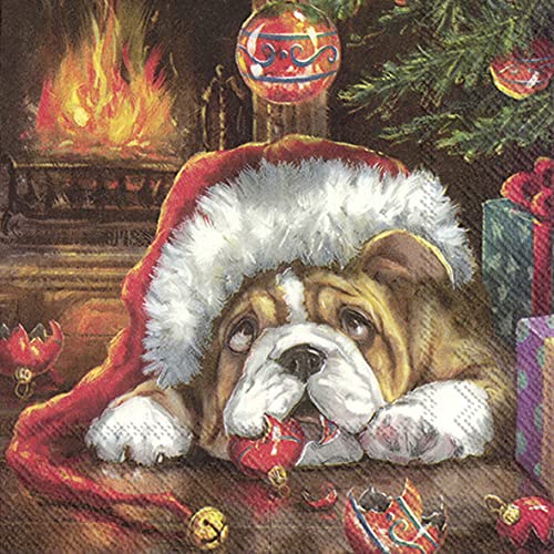 20 Servietten Verschlafener Hund mit Weihnachtsm?tze | Tiere | Winter | Weihnachten | Tischdeko 33x33cm von Servietten Weihnachten