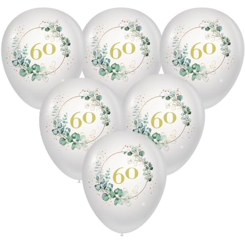 10 Luftballons Geburtstag Goldene 60 - Eucalyptus Golden 60. Festliche Luftballons zum Geburtstag Zahl 60 für Männer und Frauen als Dekoration. von Serviettenshop